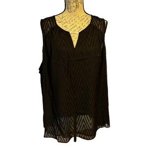 Torrid Black Woman’s Clip Zig Zag Keyhole Tank Tunic Top Lined Sheer Textured 3X